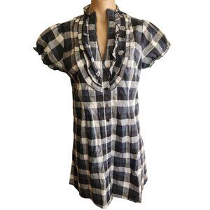 Y2K Vintage Ruffle Button Down Mini Checkered Shirt Dress Jrs Medium